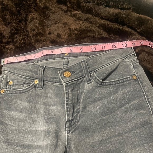 7 for all mankind Low-Mid Rise Skinny Jeans Copped Raw Hem Gray Faded Black - Picture 10 of 12